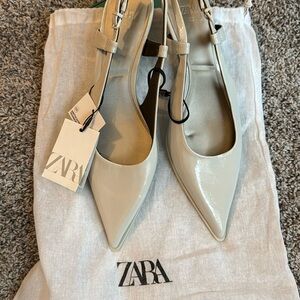 Zara Kitten Heal Slingback Off White/Taupe NWT SIZE 39 Size 8